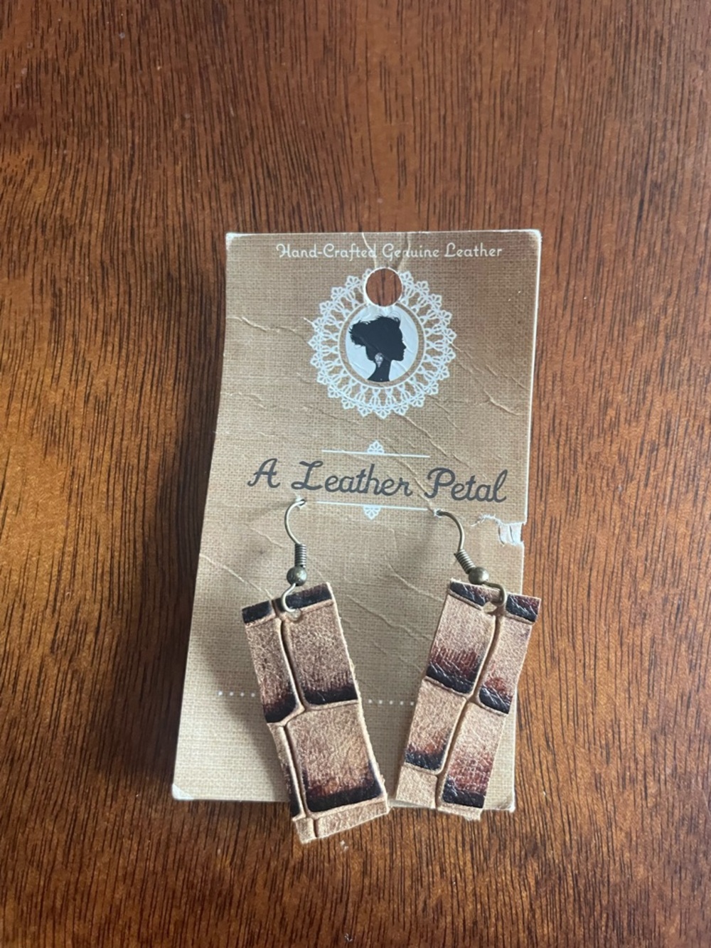 Brown Leather Rectangle Drop Earrings Dangle Leather Bar Boho Earthy